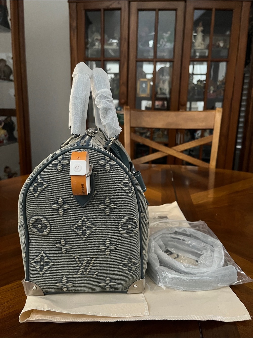 Bluish Gray Tone Embossed Denim 25 Speedy with Silver Hardware! - Picture 4 of 12